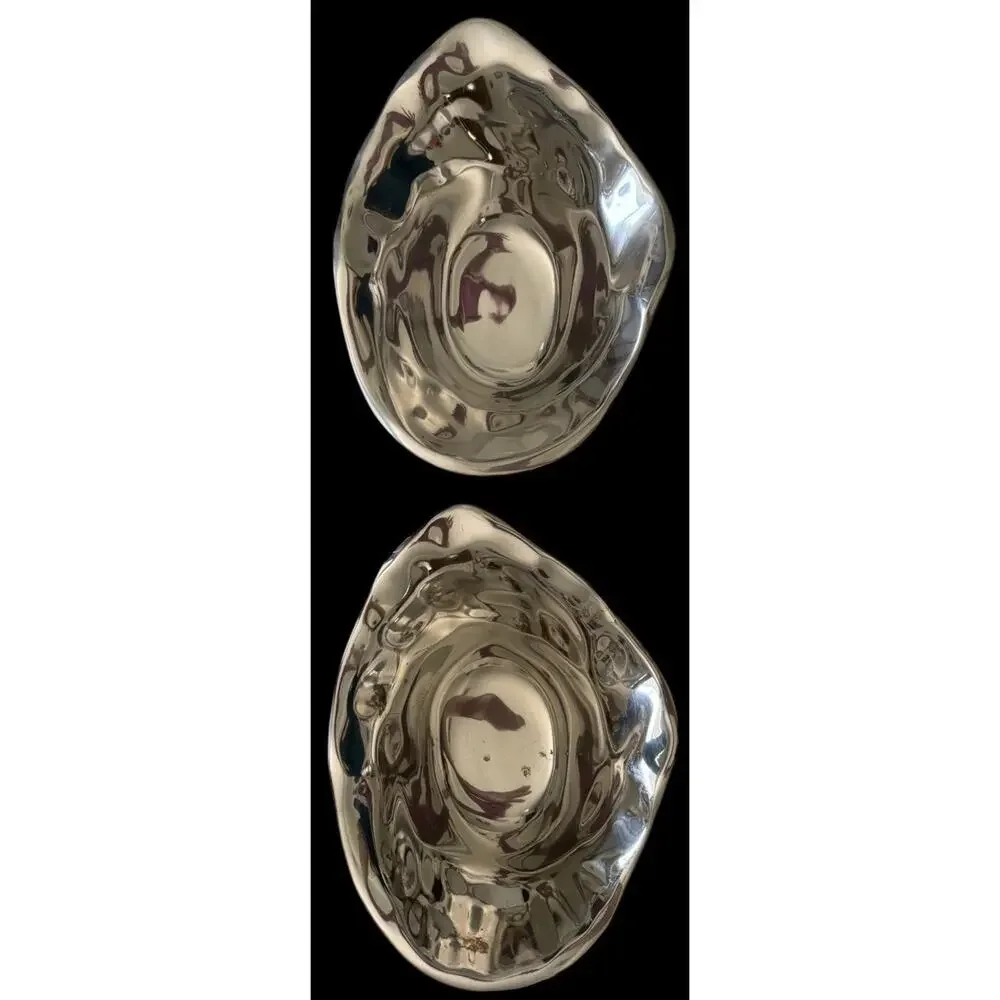 Set Of 2 Pottery Barn Silver Tone “Pasha” Irregular Shaped Bowls 6.5 x5”x2.5”